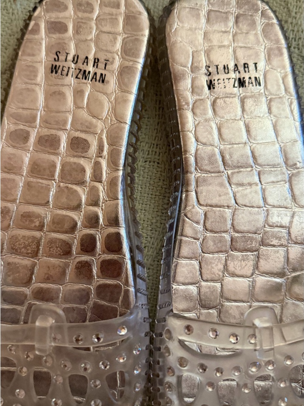 Stuart Weitzman clear jelly slip ons with Crystals on top foot part Size 7 - Picture 13 of 16